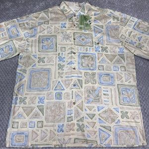 Bamboo Cay Hawaiian Shirt NWT Mens XL All Over Tropical Geometric Print Camp